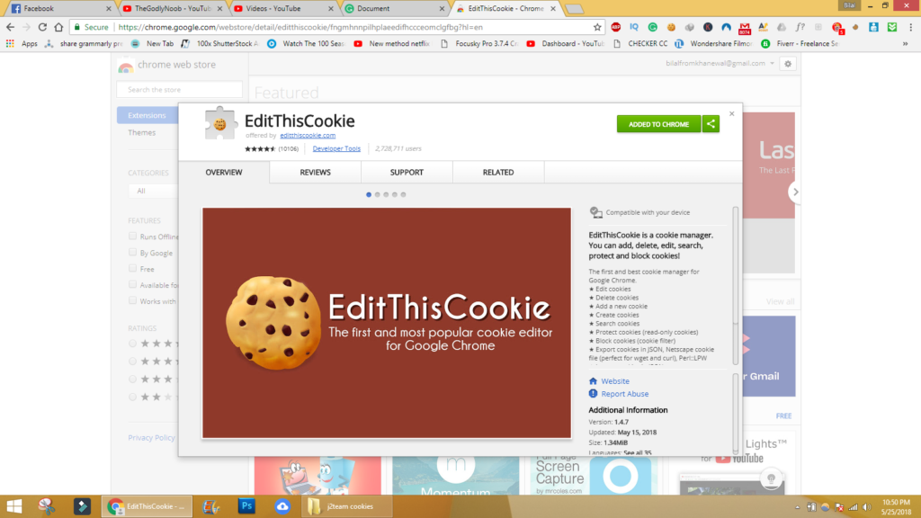 How to add Editthiscookie Extention grammarly